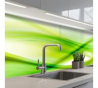 KitchenYeah© Crédence Cuisine À Coller 80x500 cm Protection Plaque De Cuisson Adhesif Plastique Rigide Dalle Murale Vagues - Abstrait - Vert