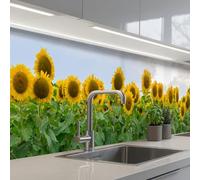 KitchenYeah© Crédence Cuisine À Coller 80x500 cm Protection Plaque De Cuisson Adhesif Plastique Rigide Dalle Murale Tournesols - Jaune - Nature