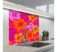 KitchenYeah© Crédence Cuisine À Coller 80x80 cm Protection Plaque De Cuisson Adhesif Plastique Rigide Dalle Murale Été - Hibiscus - Coloré