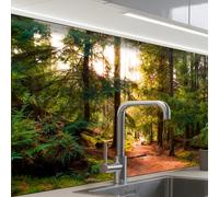KitchenYeah© Crédence Cuisine À Coller Protection Plaque De Cuisson Adhesif | 60x80 cm - Plastique Rigide Dalle Murale Forêt - Chemin - Arbres - Vert - Soleil - Nature