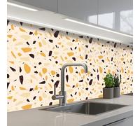 KitchenYeah© Credence Cuisine Adhesif Protection Mur Plaque De Cuisson | 80x300 cm - Plastique Rigide Revetement Murale À Coller Terrazzo - Motif - Jaune