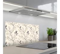 KitchenYeah© Credence Cuisine Adhesive 45x90 cm Protege Mur Revetement Mural Adhesif Parement Interieur À Coller Plaque Plastique Rigide Branches - Oiseaux - Beige