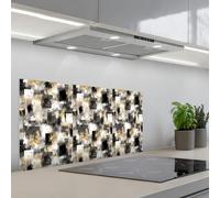 KitchenYeah© Credence Cuisine Adhesive 45x90 cm Protege Mur Revetement Mural Adhesif Parement Interieur À Coller Plaque Plastique Rigide Coups de pinceau - Motifs d'ombres - Noir - Or
