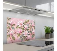 KitchenYeah© Credence Cuisine Adhesive 50x70 cm Protege Mur Revetement Mural Adhesif Parement Interieur À Coller Plaque Plastique Rigide Magnolias - Motif - Rose