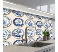 KitchenYeah© Credence Cuisine Adhesive 60x100 cm Protege Mur Revetement Mural Adhesif Parement Interieur À Coller Plaque Plastique Rigide Panneaux - Arbres - Plantes - Bleu