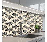 KitchenYeah© Credence Cuisine Adhesive 60x100 cm Protege Mur Revetement Mural Adhesif Parement Interieur À Coller Plaque Plastique Rigide Eventails - Botanique - Noir - Beige