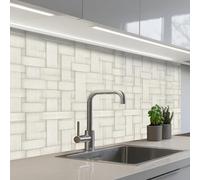 KitchenYeah© Credence Cuisine Adhesive 60x100 cm Protege Mur Revetement Mural Adhesif Parement Interieur À Coller Plaque Plastique Rigide Vannerie - Rayures - Beige
