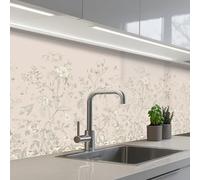 KitchenYeah© Credence Cuisine Adhesive 60x200 cm Protege Mur Revetement Mural Adhesif Parement Interieur À Coller Plaque Plastique Rigide Fleurs - Beige - Botanique - Vintage