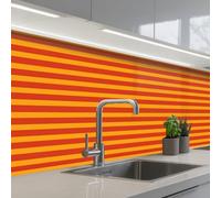 KitchenYeah© Credence Cuisine Adhesive 60x200 cm Protege Mur Revetement Mural Adhesif Parement Interieur À Coller Plaque Plastique Rigide Rayures - Motif - Orange