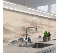 KitchenYeah© Credence Cuisine Adhesive 60x300 cm Protege Mur Revetement Mural Adhesif Parement Interieur À Coller Plaque Plastique Rigide Japonais - Paysage - Beige