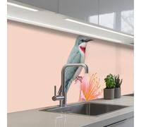 KitchenYeah© Credence Cuisine Adhesive 60x300 cm Protege Mur Revetement Mural Adhesif Parement Interieur À Coller Plaque Plastique Rigide Oiseau - Fleur - Nature - Rose