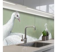 KitchenYeah© Credence Cuisine Adhesive 60x300 cm Protege Mur Revetement Mural Adhesif Parement Interieur À Coller Plaque Plastique Rigide Paons - Blanc - Nature - Vert