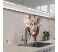 KitchenYeah© Credence Cuisine Adhesive 60x300 cm Protege Mur Revetement Mural Adhesif Parement Interieur À Coller Plaque Plastique Rigide Femme - Pivoine - Blanc