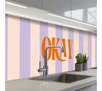 KitchenYeah© Credence Cuisine Adhesive 60x300 cm Protege Mur Revetement Mural Adhesif Parement Interieur À Coller Plaque Plastique Rigide Lilas - Orange - Rayures - D'accord