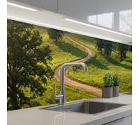 KitchenYeah© Credence Cuisine Adhesive 60x300 cm Protege Mur Revetement Mural Adhesif Parement Interieur À Coller Plaque Plastique Rigide Route - Pré - Nature - Vert