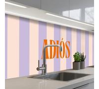 KitchenYeah© Credence Cuisine Adhesive 60x300 cm Protege Mur Revetement Mural Adhesif Parement Interieur À Coller Plaque Plastique Rigide Lila - Orange - Rayures - Adiós
