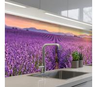 KitchenYeah© Credence Cuisine Adhesive 60x300 cm Protege Mur Revetement Mural Adhesif Parement Interieur À Coller Plaque Plastique Rigide Lavan- Champ - Nature - Violet