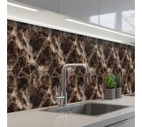 KitchenYeah© Credence Cuisine Adhesive 60x350 cm Protege Mur Revetement Mural Adhesif Parement Interieur À Coller Plaque Plastique Rigide Marron - Or - Marbre
