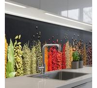 KitchenYeah© Credence Cuisine Adhesive 60x350 cm Protege Mur Revetement Mural Adhesif Parement Interieur À Coller Plaque Plastique Rigide Épices - Herbes - Bandes - Arc-En-Ciel
