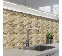 KitchenYeah© Credence Cuisine Adhesive 60x400 cm Protege Mur Revetement Mural Adhesif Parement Interieur À Coller Plaque Plastique Rigide Vagues - Motif - Or