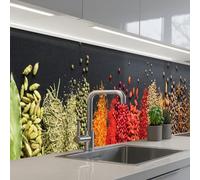 KitchenYeah© Credence Cuisine Adhesive 60x500 cm Protege Mur Revetement Mural Adhesif Parement Interieur À Coller Plaque Plastique Rigide Épices - Herbes - Bandes - Arc-En-Ciel
