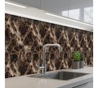 KitchenYeah© Credence Cuisine Adhesive 60x500 cm Protege Mur Revetement Mural Adhesif Parement Interieur À Coller Plaque Plastique Rigide Marron - Or - Marbre