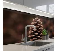 KitchenYeah© Credence Cuisine Adhesive 80x200 cm Protege Mur Revetement Mural Adhesif Parement Interieur À Coller Plaque Plastique Rigide Pomme pin - Forêt - Automne - Marron - Atmosphérique