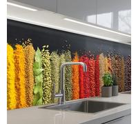 KitchenYeah© Credence Cuisine Adhesive 80x250 cm Protege Mur Revetement Mural Adhesif Parement Interieur À Coller Plaque Plastique Rigide Épices - Herbes - Bandes - Arc-En-Ciel
