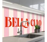 KitchenYeah© Credence Cuisine Adhesive 80x250 cm Protege Mur Revetement Mural Adhesif Parement Interieur À Coller Plaque Plastique Rigide Rose pâle - Rouge - Rayures - Bella Ciao