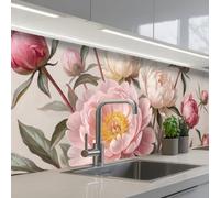 KitchenYeah© Credence Cuisine Adhesive 80x300 cm Protege Mur Revetement Mural Adhesif Parement Interieur À Coller Plaque Plastique Rigide Pivoines - Bouquet - Rose
