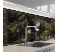 KitchenYeah© Credence Cuisine Adhesive 80x300 cm Protege Mur Revetement Mural Adhesif Parement Interieur À Coller Plaque Plastique Rigide Pygargue à tête blanche - Vol - Forêt - Nature