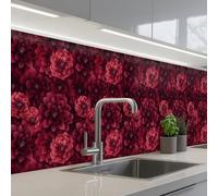 KitchenYeah© Credence Cuisine Adhesive 80x400 cm Protege Mur Revetement Mural Adhesif Parement Interieur À Coller Plaque Plastique Rigide Dahlias - Fleurs - Rouge