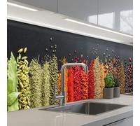 KitchenYeah© Credence Cuisine Adhesive 80x400 cm Protege Mur Revetement Mural Adhesif Parement Interieur À Coller Plaque Plastique Rigide Épices - Herbes - Bandes - Arc-En-Ciel