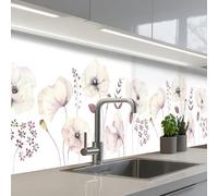 KitchenYeah© Credence Cuisine Adhesive 80x400 cm Protege Mur Revetement Mural Adhesif Parement Interieur À Coller Plaque Plastique Rigide Fleurs - Pastel - Plantes - Blanc