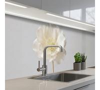 KitchenYeah© Credence Cuisine Adhesive 80x400 cm Protege Mur Revetement Mural Adhesif Parement Interieur À Coller Plaque Plastique Rigide Fleur - Minimaliste - Blanc