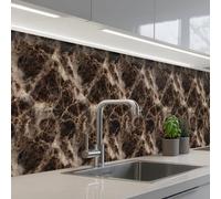 KitchenYeah© Credence Cuisine Adhesive 80x500 cm Protege Mur Revetement Mural Adhesif Parement Interieur À Coller Plaque Plastique Rigide Marron - Or - Marbre