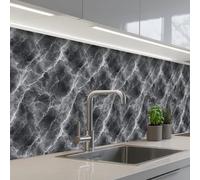 KitchenYeah© Credence Cuisine Adhesive 80x500 cm Protege Mur Revetement Mural Adhesif Parement Interieur À Coller Plaque Plastique Rigide Gris foncé - Eclair - Marbre