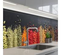 KitchenYeah© Credence Cuisine Adhesive 80x500 cm Protege Mur Revetement Mural Adhesif Parement Interieur À Coller Plaque Plastique Rigide Épices - Herbes - Bandes - Arc-En-Ciel