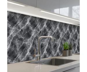 KitchenYeah© Credence Cuisine Adhesive 80x500 cm Protege Mur Revetement Mural Adhesif Parement Interieur À Coller Plaque Plastique Rigide Gris foncé - Eclair - Marbre