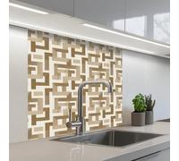 KitchenYeah© Credence Cuisine Adhesive 80x80 cm Protege Mur Revetement Mural Adhesif Parement Interieur À Coller Plaque Plastique Rigide Géométrique - Rétro - Marron