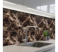 KitchenYeah© Credence Cuisine Adhesive Protege Mur Revetement Mural Adhesif | 60x200 cm - Parement Interieur À Coller Plaque Plastique Rigide Marron - Or - Marbre