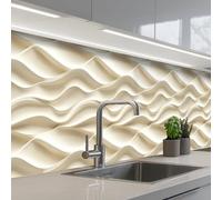 KitchenYeah© Credence Cuisine Adhesive Protege Mur Revetement Mural Adhesif | 60x300 cm - Parement Interieur À Coller Plaque Plastique Rigide Lignes - Ondulées - Crème