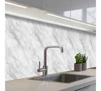 KitchenYeah© Credence Cuisine Adhesive Protege Mur Revetement Mural Adhesif | 60x350 cm - Parement Interieur À Coller Plaque Plastique Rigide Classique - Marbre - Gris