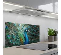 KitchenYeah© Credence Cuisine Sur Mesure 45x90 cm Plaque Adhesive Murale Panneau Decoratif Interieur Peel And Stick Mural Protection Mur Paon - Plumes - Bleu