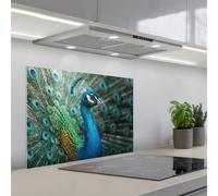 KitchenYeah© Credence Cuisine Sur Mesure 50x70 cm Plaque Adhesive Murale Panneau Decoratif Interieur Peel And Stick Mural Protection Mur Paon - Plumes - Bleu