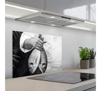 KitchenYeah© Credence Cuisine Sur Mesure 50x70 cm Plaque Adhesive Murale Panneau Decoratif Interieur Peel And Stick Mural Protection Mur Pêche - Chef - Noir - Blanc