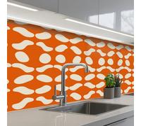 KitchenYeah© Credence Cuisine Sur Mesure 60x150 cm Plaque Adhesive Murale Panneau Decoratif Interieur Peel And Stick Mural Protection Mur Orange - Formes organiques - Blanc