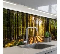 KitchenYeah© Credence Cuisine Sur Mesure 60x200 cm Plaque Adhesive Murale Panneau Decoratif Interieur Peel And Stick Mural Protection Mur Soleil - Arbres - Forêt - Paysage - Nature