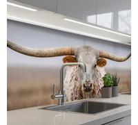 KitchenYeah© Credence Cuisine Sur Mesure 60x200 cm Plaque Adhesive Murale Panneau Decoratif Interieur Peel And Stick Mural Protection Mur Longhorn - Champ d'herbe - Animal