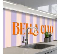 KitchenYeah© Credence Cuisine Sur Mesure 60x200 cm Plaque Adhesive Murale Panneau Decoratif Interieur Peel And Stick Mural Protection Mur Lilas - Orange - Rayures - Bella Ciao